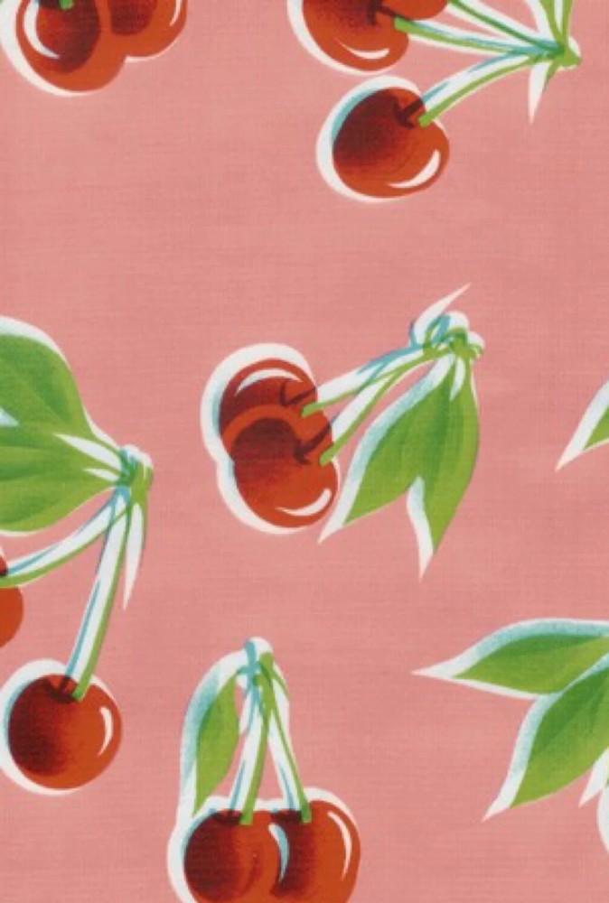 Oilcloth Fabric Stella Cherries Pink Sold in Yards or Bolts