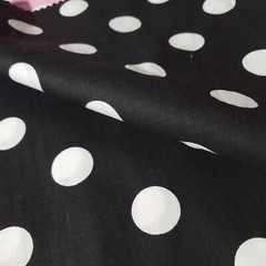 WHITE POLKA DOT ON BLACK POLY COTTON FABRIC ONE INCH DOT 58″ BY THE YARD