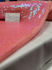 Iridescent Neon Coral Glitz Sequin Fabric / 3mm Sequin on Poly Mesh – Sold BTY