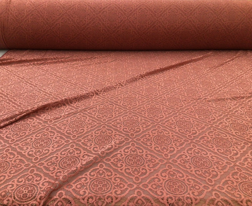 Embroidered Stretch Lace Apparel Fabric Sheer Diamond Terracotta UU216