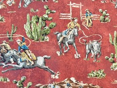 Cowboy Rodeo Fabric, Waverly Southwestern Horse Ranch Western Cattle Cotton Duck