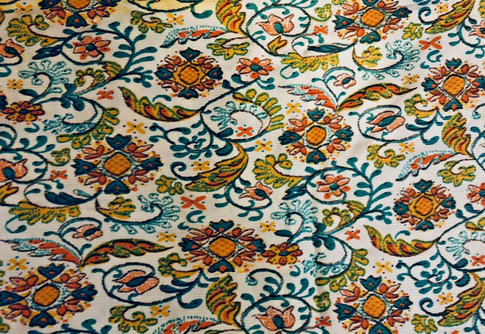 VTG `70s Colorful Floral Paisley Polyester Nylon NO Stretch 34″ X 69″ FUNKY