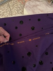 Super Quality Worsted Wool Fabric. Deep Purple With Glitter Polka Dots 5.11 yds