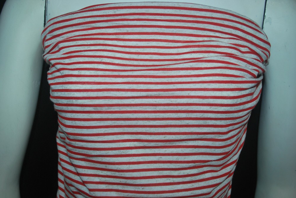 Linen Cotton Rayon Knit Jersey fabric1/8″ Red 3/16″ Natural Oatmeal Stripes