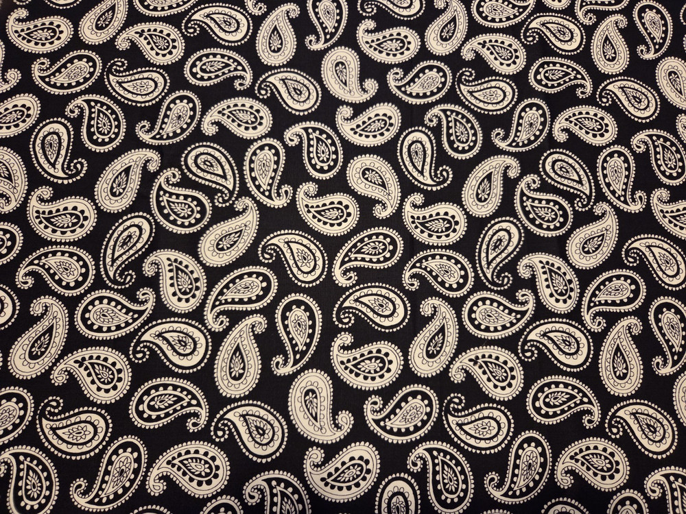 VTG. PRINTEMPO, Dressmaker Black and White Paisley Cotton Poplin By The 1/2 Yd.