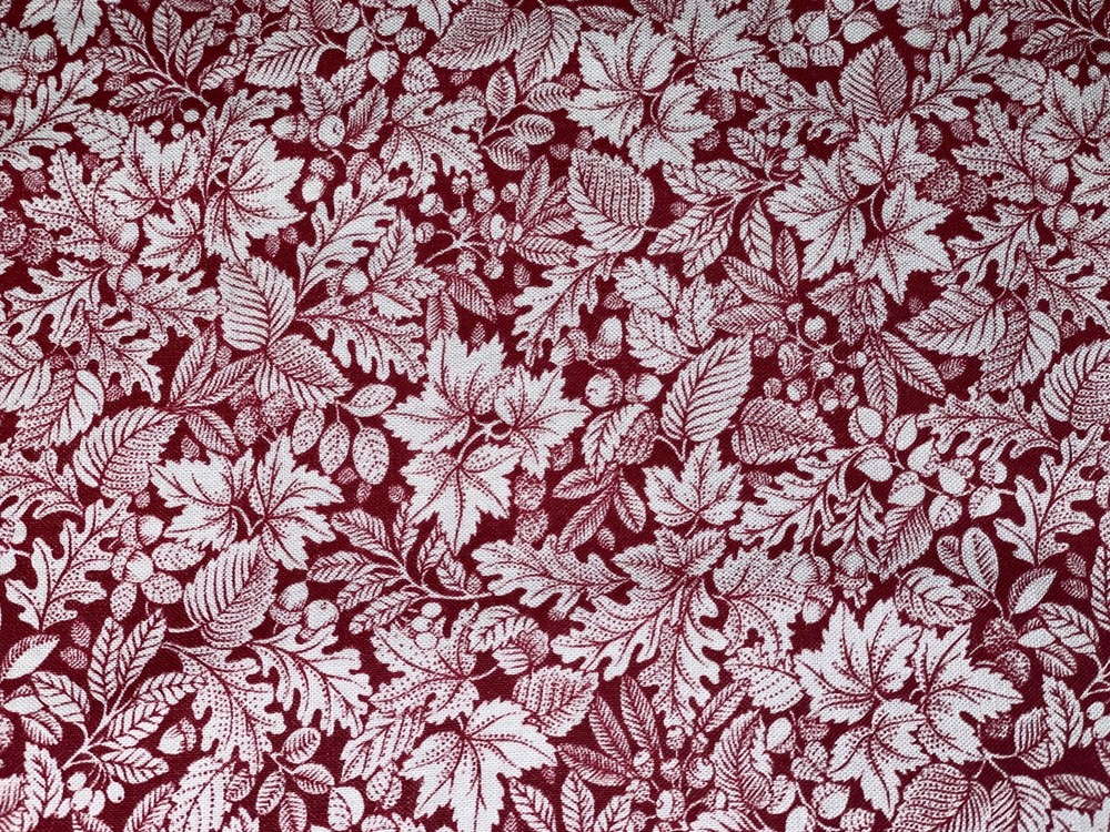 By 1/2 Yd Vintage Leaves Berries Vines Dark Red Tonal Cotton Fabric by Cranston