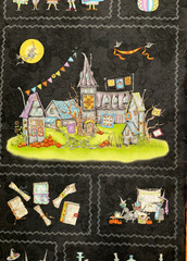 2.75 yds Salem Quilt Show HALLOWEEN fabric Meg Hawkey Witch Panel potions kit