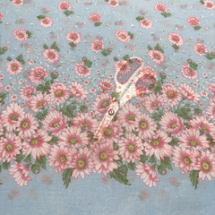 Vintage Springs Ind. Floral Blue SHEER Single Border Voile Fabric Shy 1.25 Yards