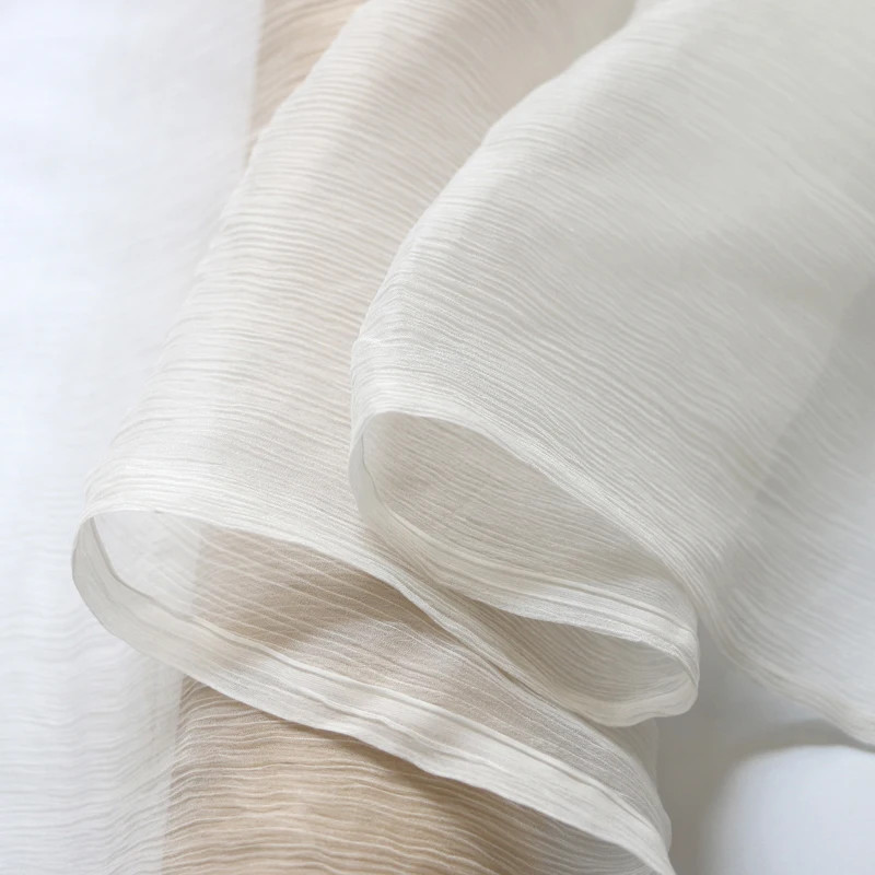 55” Wide Natural White Black Silk Georgette Crepe Fabric Crinkled Yoryo Silk
