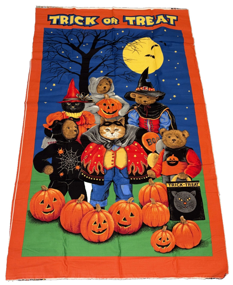 Trick or Treat Halloween Door Panel 35×58 Cranston Print Works Co Teddy Bear Cat
