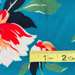 Cranston Cotton Fabric Remnant 1.5 Yards x 58″ Wide Red Orange Floral On Teal