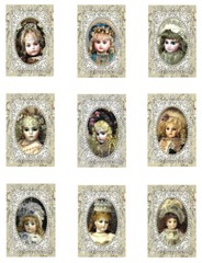 Antique Dolls A Crazy Quilt Cotton Fabric Quilt Blocks (9) @ 2X3″ Each