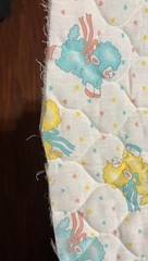 Vintage Baby Quilt panel Jumping Lambs Pastels Hearts Yellow Blue Pink Quilted