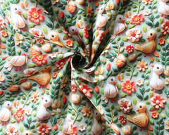 3D Easter Chicks Cotton Fabric Baby Birds Flowers Digital Print Crafts Sew 150cm