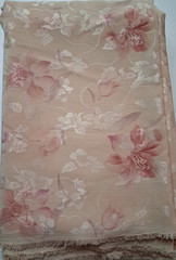 3.25 yd x 58″wPolyester Crinkle Fabric PeachyTan Pink Floral Shiny Emboss Design