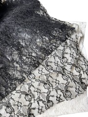 VTG Floral Lace Fabric Black Ivory 1 lb. 6 oz. Matte Finish Delicate Sheer