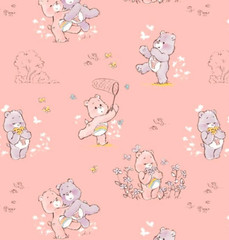 Care Bears Fabric Cheer Share Bear 1.5 yards 100% Cotton camelot pink purple new