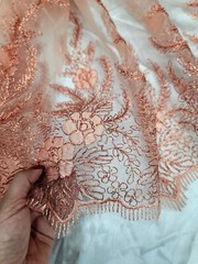 Fabric by The Yard Copper Lace Floral Sequin Metallic Cord Scallops