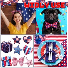 10 Pcs Patriotic Cotton Quilting Fabric Bundle, 20×20 Inch 4th of July Red White