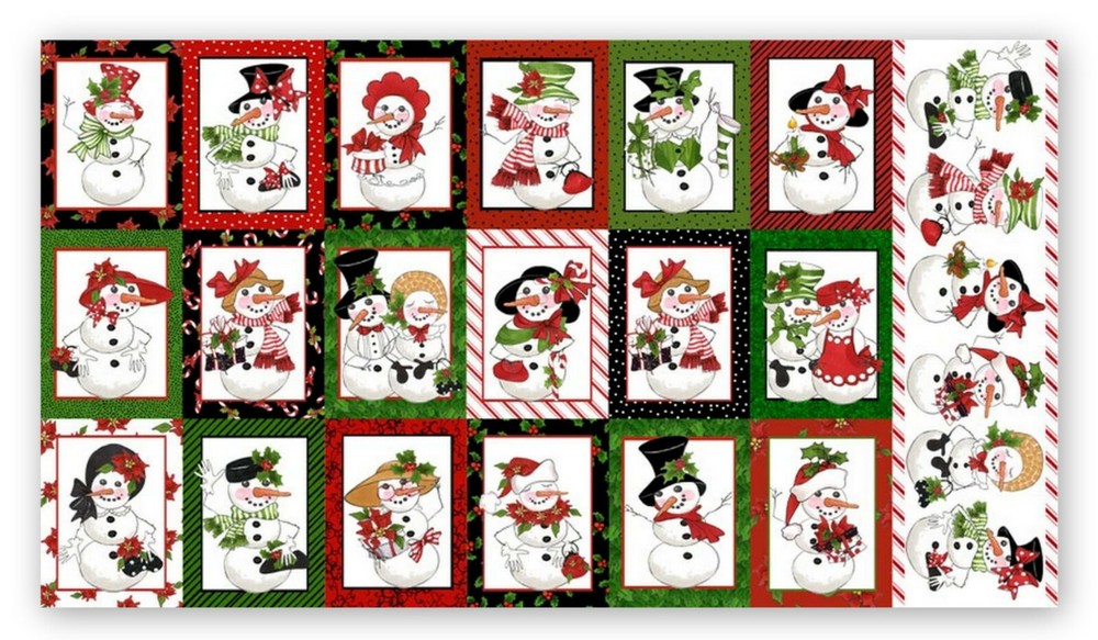 Christmas Fabric Loralie Snow Lady Snowman Christmas White Cotton 24″X44″ Panel