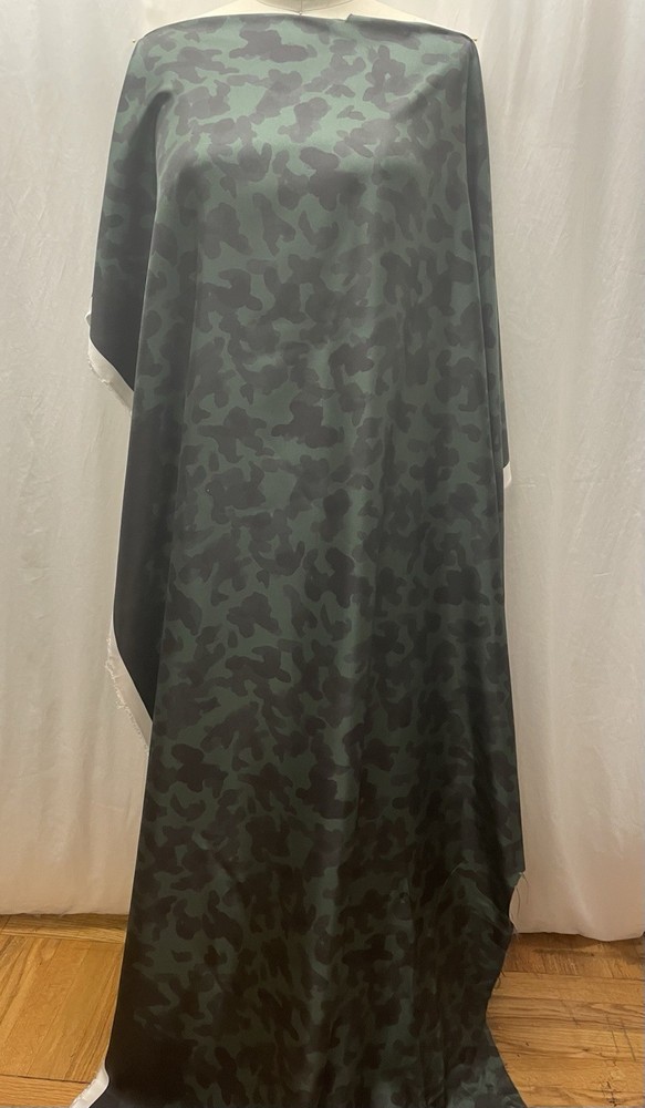 100% Silk Twill Camouflage Dark Olive /Charcoal Green Fabric 1 Yd. Long 48″ Wide