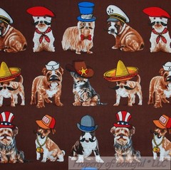 BonEful Fabric FQ Cotton Quilt Brown White Black B&W Sheriff DOG Costume Stripe