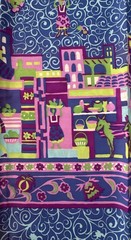 Vtg Novelty Border Print Fabric Spanish Caribbean Tropics Scene 4yds x 46in