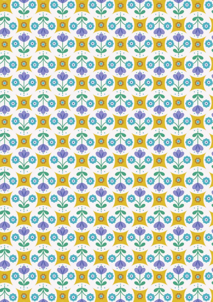 LEWIS & IRENE – Boho Blooms – Yellow & Blue – Flower Circles ,1/4 yard
