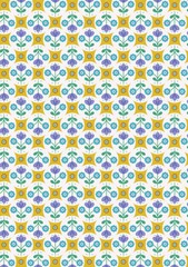 LEWIS & IRENE – Boho Blooms – Yellow & Blue – Flower Circles ,1/4 yard