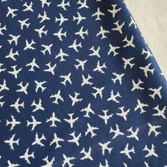 Vtg 70s Klopman Mills Canvas Home Decor Fabric Airplanes Aviation Blue Sew 2yds