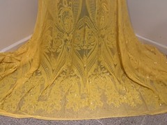 Yellow 4way stretch sequins Embroidery Mesh Lace fabric 50” Width 1 Yard