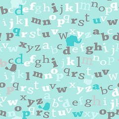 Letters Turquoise Flannel Fabric