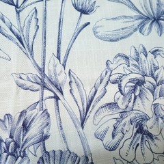 Belle Maison Fabric Floral Botanical Print 39×44 Linen Blend Spain Blue Flowers