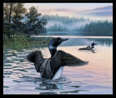 36″ X 44″ Panel Loons on Lake Birds Nature Scenic Cotton Fabric Panel D478.59