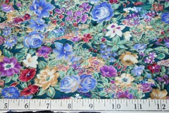 VINTAGE BLUE AND PURPLE GILDED FLORAL FROM PETER PAN FABRIC – 100% COTTON FABRIC