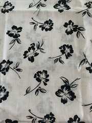 Cotton fabric 2 Yds White With Single Black Flowers Scattered Across 45” W X 75”