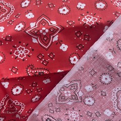 32” x 58” Cotton Polyester Red Bandana Print Paisley Pattern Fabric Arts Crafts