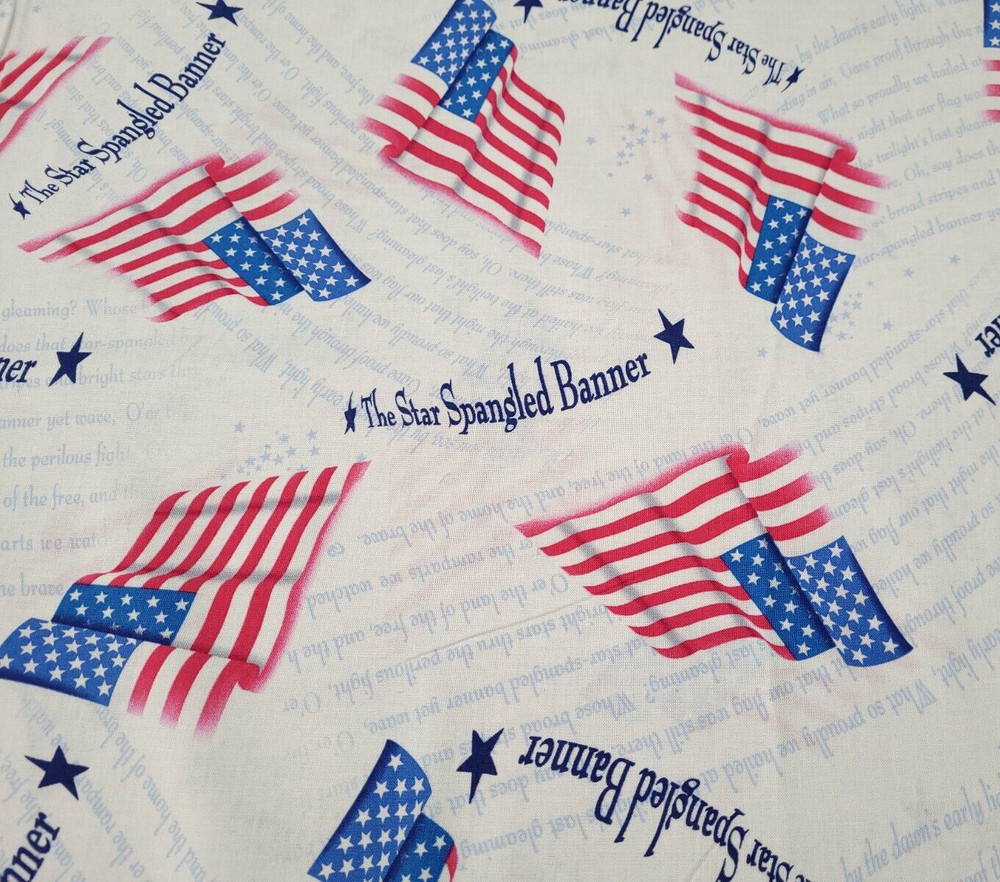 A Nation’s Song BTY Quilting Treasures Red Blue Flag Star Spangled Banner White