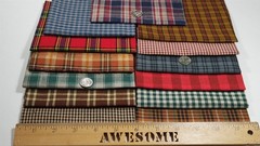 Primitive Red Blue Green Brown Tan Homespun Plaid Quilt Vintage Fabric Scrap Lot