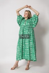 Midi Dress,Mini Dress, Floral Long Block Print Dress, Deep Neck withstring close