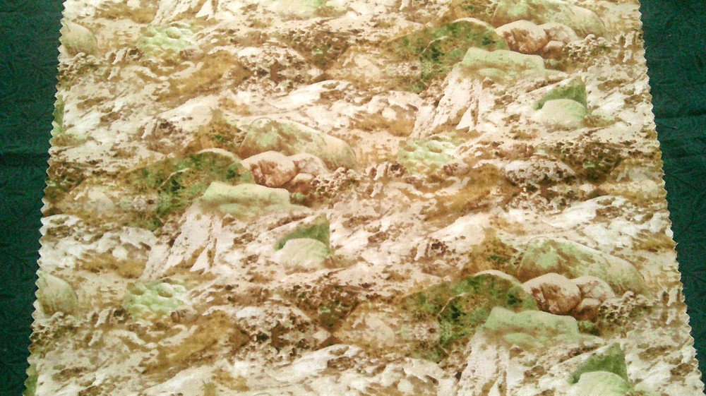 Fabric Red Rooster “Rocky Terrain” Mixture of Light Green Brown Tan White $3.25