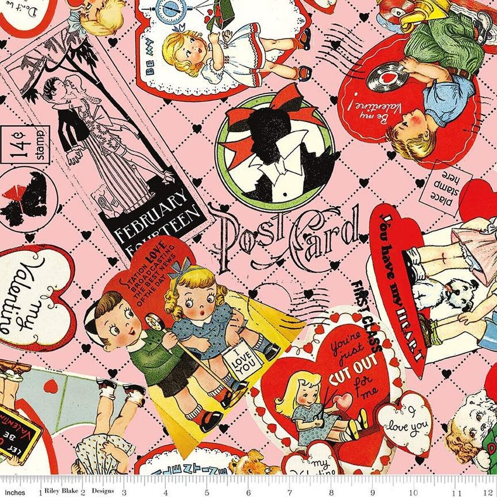 TAKE HEART Valentine Toss Pink Digital Quilt Fabric Riley Blake sold by 1/2 yd