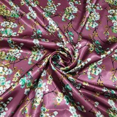 1Yard X1.48Meter Retro Floral Satin Fabric Silky Charmeuse Scarf Lining Material