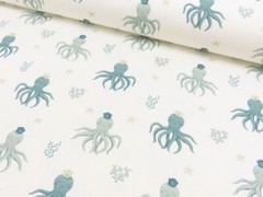 1M X 1.5M Cotton Jersey – Küstenkind Octopus – Fabric 95% Cotton 5% EL Maritime