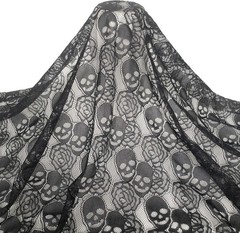 60 * 36 inches Lace Fabric, 1 Yard Black Skull Pattern Lace Fabric, Non-Stretchy