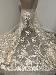 Ivory Gold Corded embroidery Bridal Lace Fabric 50” Width Sold By The Yard