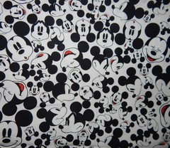 Many Faces of Mickey Mouse cotton quilt fabric white black 1 yd smile ears