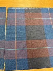 Blue Black Navy Teal Orange Tartan Wool Fabric 2 Pc Lot Tot 130×58”