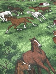 Cranston Horses Foal Barns Stables Ranch Green Quilting Cotton Fabric BTHY #59
