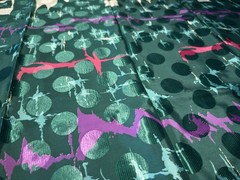 Vintage Silky Fabric, Purple, White, Green, 80s 45”x 2yds
